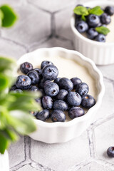 Sweet dessert vanilla panna cotta with blueberries
