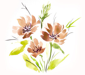 Summer bouquet painted by watercolor. Hand drawn illustration.