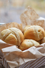 Cross buns. Wooden background, side view, coffee.