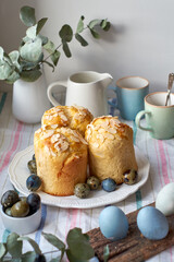Easter cake with almond chips. White background, side view