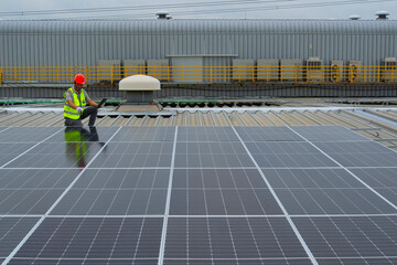workers at work on a site. engineer at work. worker  inspection Solar panel on rooftop.