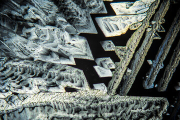 Colorful crystals under microscope, polarization colors, polar filters