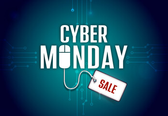 cyber monday sale - circuit board and price tag illustration