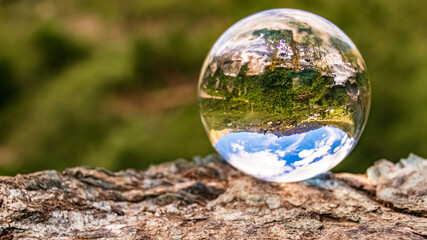 Crystal ball alpine landscape shot at the famous Grossglockner high Alpine road, Salzburg, Austria