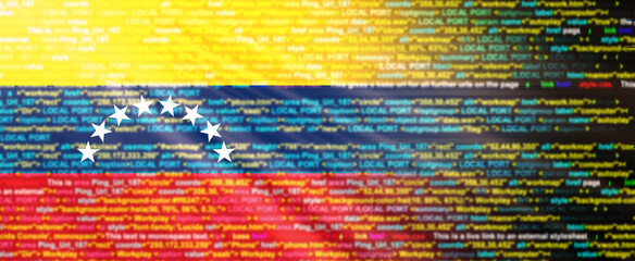 Creative (Venezuela) flag banner of Binary Code ,modern technology and site development, 3D illustration.