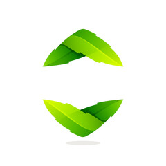 Obraz premium Ecology arrow logo made of twisted green leaves.
