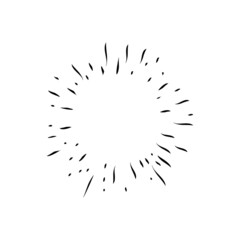 Star burst doodle design. Hand drawn sunburst. Shine light lines and sparks.