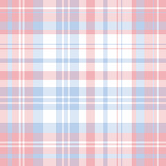 Seamless pattern in positive light pink, blue and white colors for plaid, fabric, textile, clothes, tablecloth and other things. Vector image.