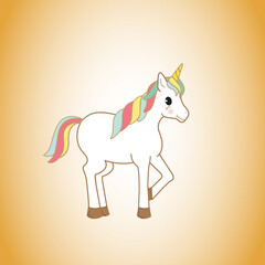 Unicorn isolated on background. For web site, poster, placard and wallpaper. Cute unicorn for mobile phone decoration, app, print material and greeting card. Creative art concept, vector illustration