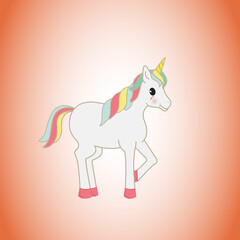 Unicorn isolated on background. For web site, poster, placard and wallpaper. Cute unicorn for mobile phone decoration, app, print material and greeting card. Creative art concept, vector illustration