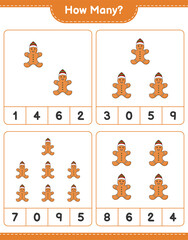 Counting game, how many Gingerbread Man. Educational children game, printable worksheet, vector illustration