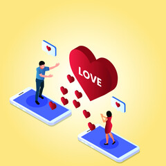 Dating online application 3d isometric vector illustration concept for banner, website, landing page, ads, flyer template