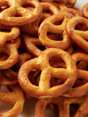 Pretzels isolated on white background. Flat lay. Top view