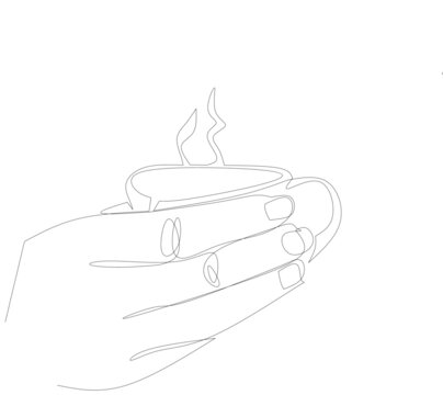 One line continue art skecth drawing Coffee cup on hand . Fit for breakfast illustration background vector