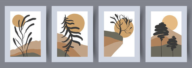 Printable wall art vector poster set. Hand drawn minimalism design for scandinavian interior.