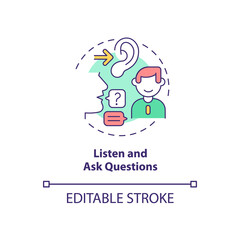 Listen and ask questions concept icon. Job interview preparation abstract idea thin line illustration. Answer questions. Give response. Vector isolated outline color drawing. Editable stroke