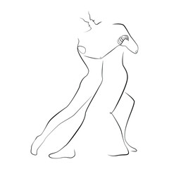 Couple dancing tango line art on white isolated background. Vector illustration