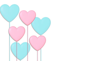 White  background and pink  heart, blue heart