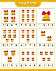 Counting game, how many Christmas Bell. Educational children game, printable worksheet, vector illustration
