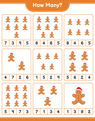 Fototapeta na wymiar Counting game, how many Gingerbread Man. Educational children game, printable worksheet, vector illustration