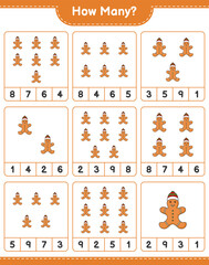Fototapeta na wymiar Counting game, how many Gingerbread Man. Educational children game, printable worksheet, vector illustration