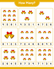 Counting game, how many Christmas Bell. Educational children game, printable worksheet, vector illustration