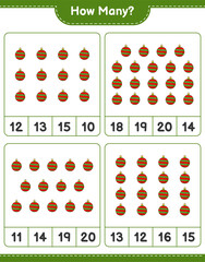 Counting game, how many Christmas Ball. Educational children game, printable worksheet, vector illustration