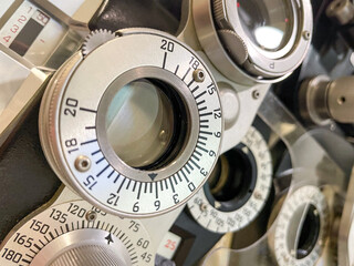 Close-up photo of an opticians phoroptor 