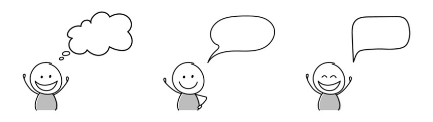 Collection of blank speech bubbles with smiley stickman. Vector