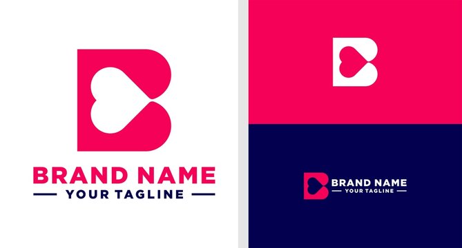 LETTER B LOGO LOVE NEGATIVE SPACE EDITABLE
