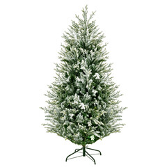 Isolated Christmas tree on a white background with Christmas lights on. 