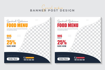Fototapeta premium Food menu and restaurant social media banner promotion square flyer template design.