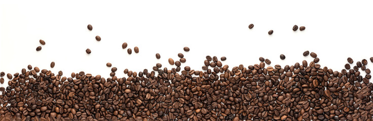 panorama of coffee beans isolated on white background