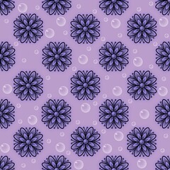 Lilac decorative banner, purple chamomile flowers on a light background, seamless pattern