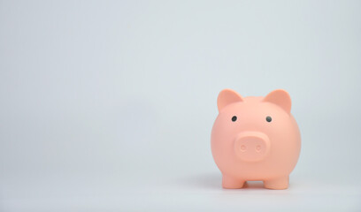 A pink piggy coin on a white background.Saving money concept .