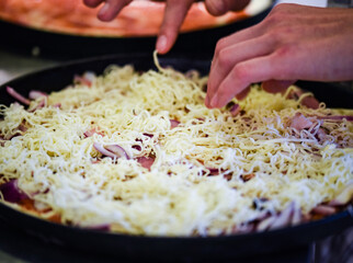 close up view of the italian home made pizza dish