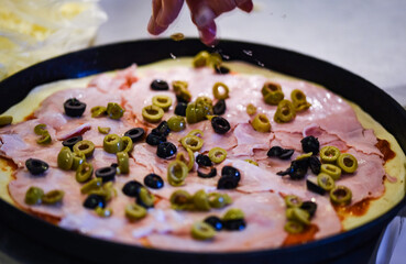 close up view of the italian home made pizza dish