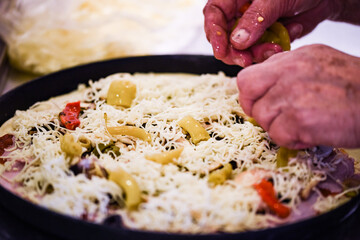 close up view of the italian home made pizza dish