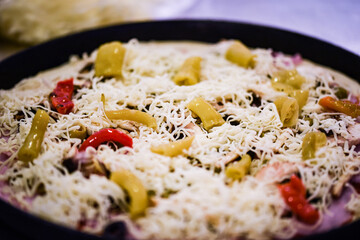 close up view of the italian home made pizza dish