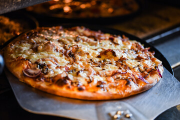 close up view of the italian home made pizza dish