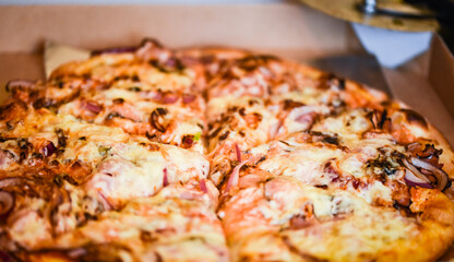 close up view of the italian home made pizza dish