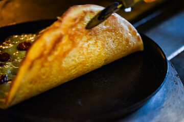 close up view of the italian home made pizza dish