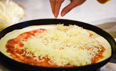 close up view of the italian home made pizza dish