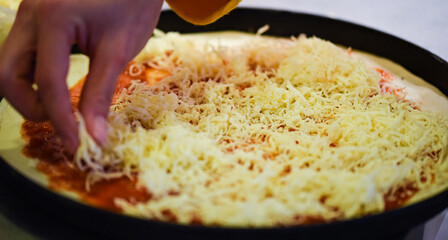 close up view of the italian home made pizza dish