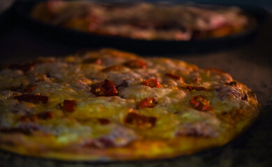 close up view of the italian home made pizza dish