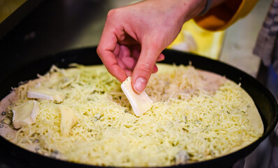 close up view of the italian home made pizza dish