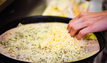close up view of the italian home made pizza dish