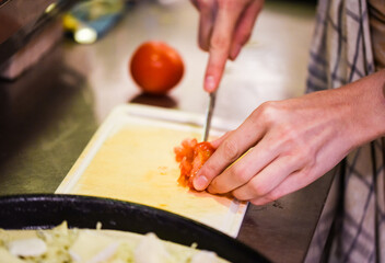 close up view of the italian home made pizza dish