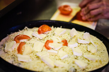 close up view of the italian home made pizza dish