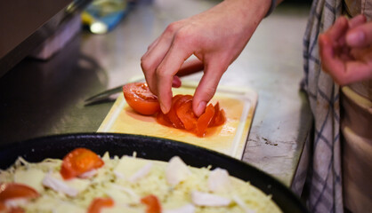 close up view of the italian home made pizza dish